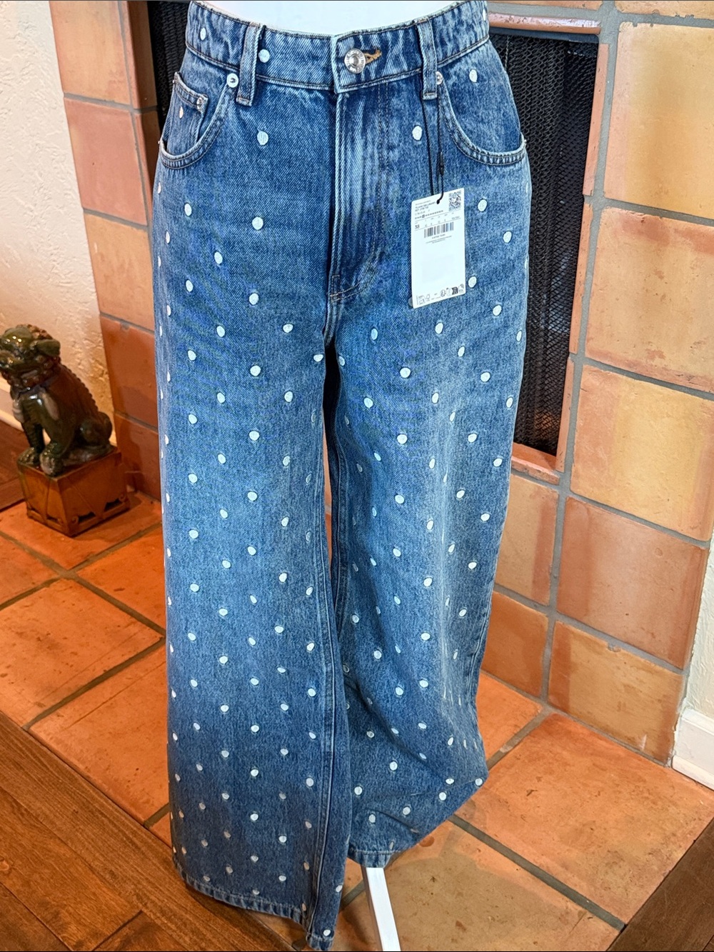 Mango Polka dot straight-leg jeans, size 6